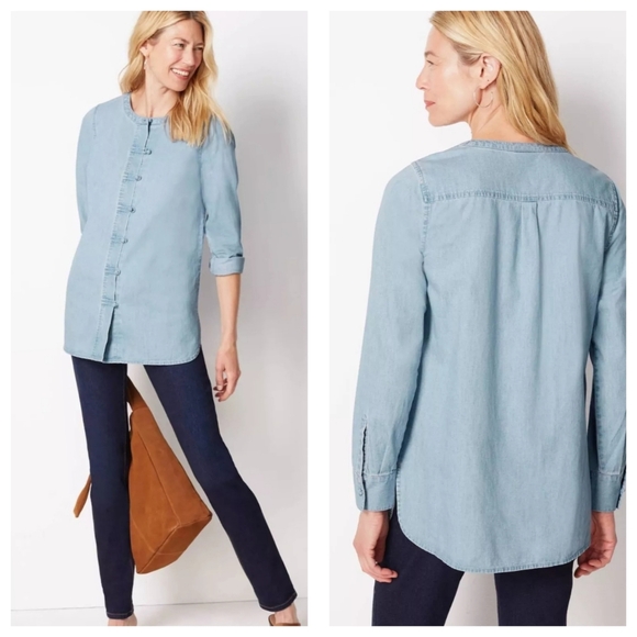 J. Jill Women's Blue Cotton Denim Knot-Button Shirt Long Sleeve Size Large. - Picture 2 of 12